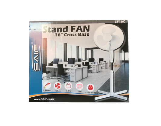 SAIF 16" Stand Fan Cross Base White SF16C (Big Parcel Rate)