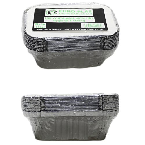 Aluminium Foil Containers with Lids 16oz Pack of 10 SK1104