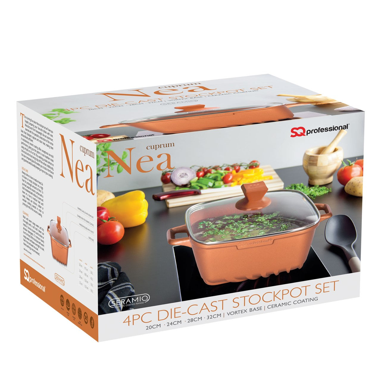 SQ Professional Nea Seramiq Diecast Square Stockpot Set of 4 Cuprum 4927 (Big Parcel Rate)