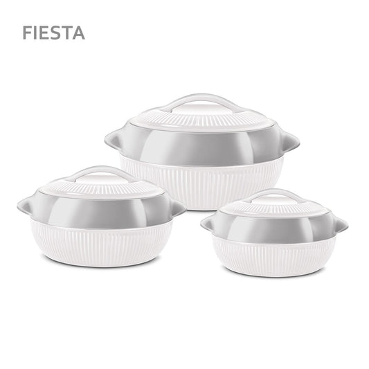 SQ Professional Fiesta Insulated Casserole Hot Pot Set of 3 White-Silver 8935