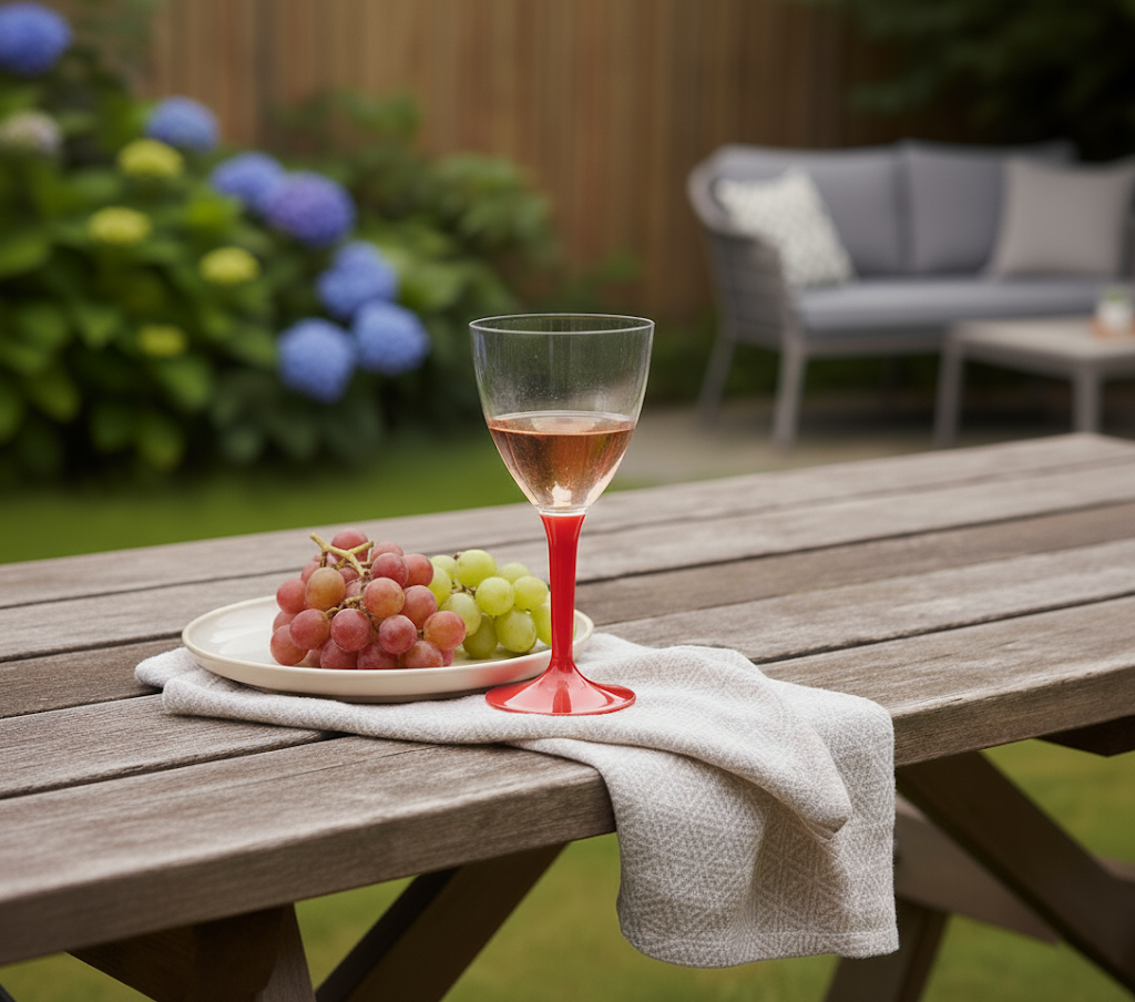 Plastic Wine Glasses with Red Stem Handle 15 x 7 cm THL9562 (Parcel Rate)