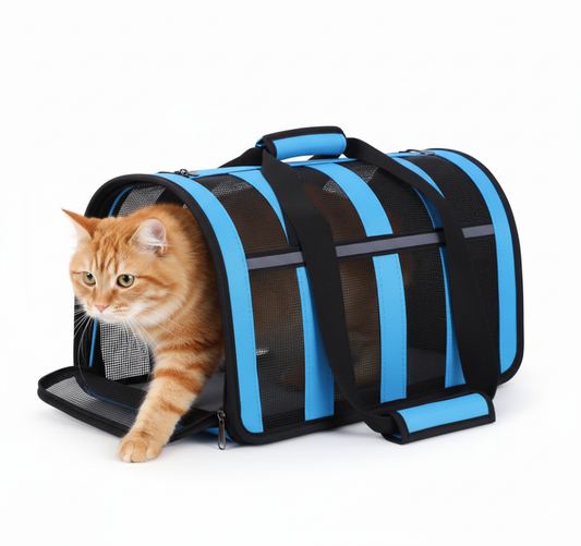 Pet Dog Cat Foldable Striped and Mesh Carrier Case with Handle and Shoulder Strap 48.5 x 26 x 27cm Assorted Colours 8050 (Big Parcel Rate)