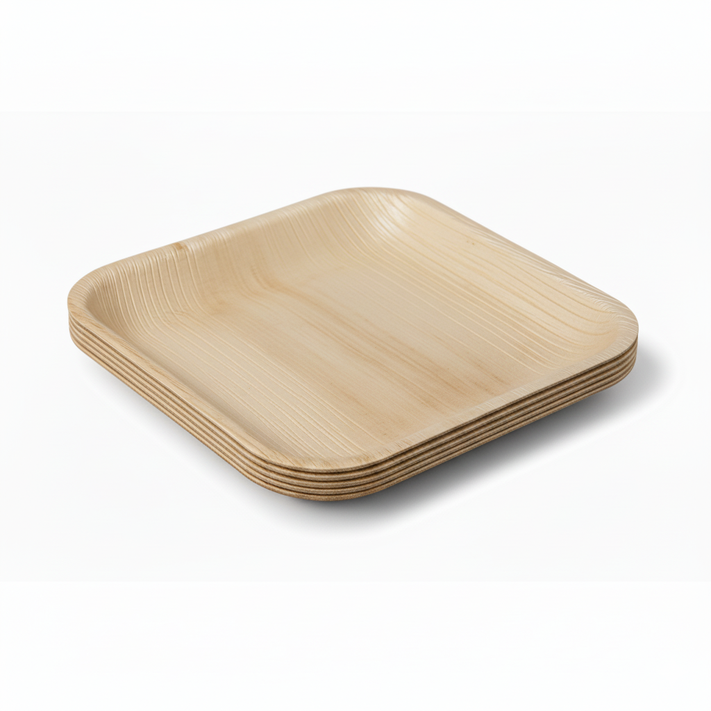 Biodegradable Disposable Square Areca Palm Leaf Plates 6" Pack of 25 EC0386 (Parcel Rate)