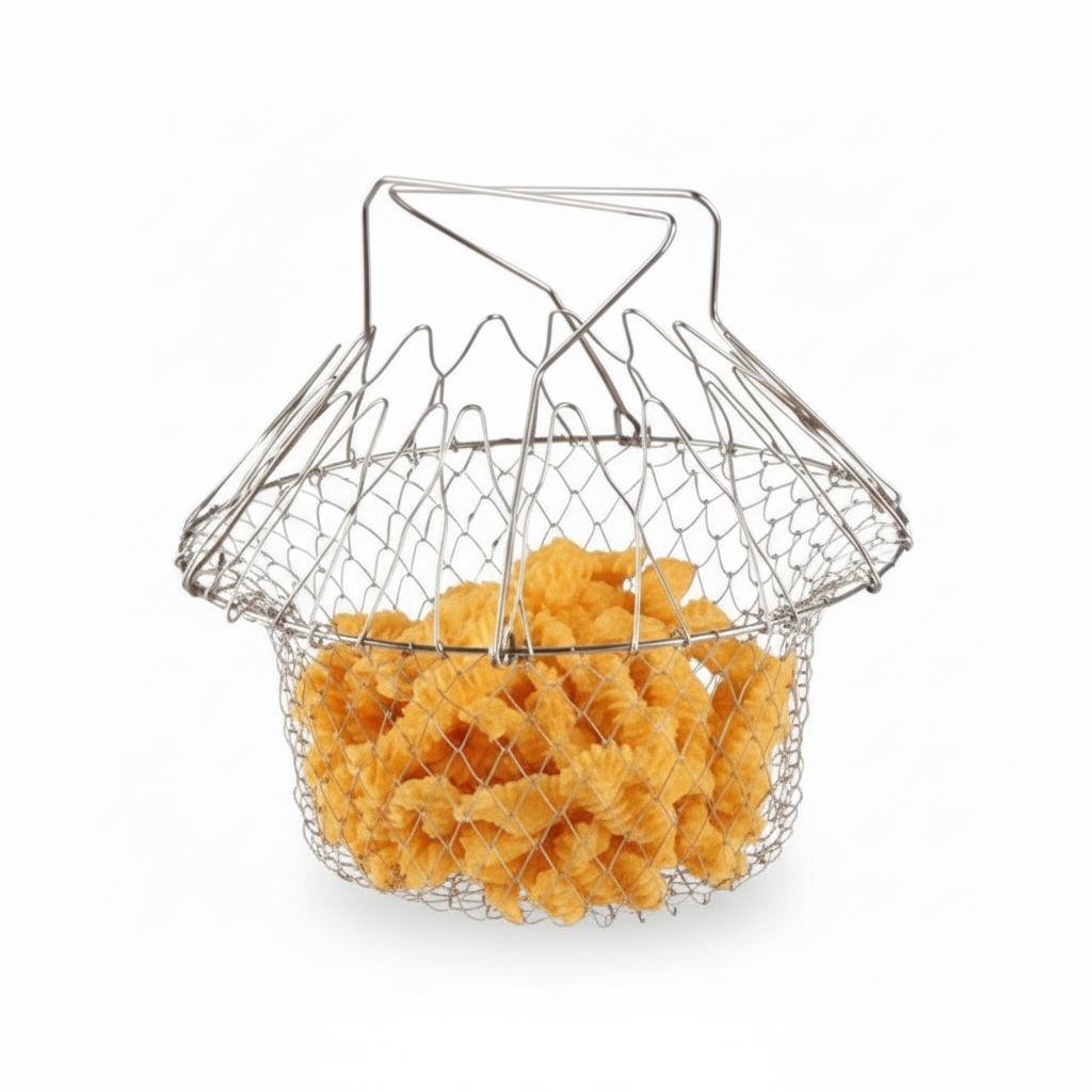 Folding / Collapsing Stainless Steel Deep Frying Folding Chips Basket Easy Cook Folds Flat Easy Storage 23cm 8450 (Parcel Rate)