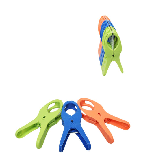 Pack of 6 Colourful Big Clips Pegs For Beach Chairs Clothes 12 cm 03618 (Parcel Rate)