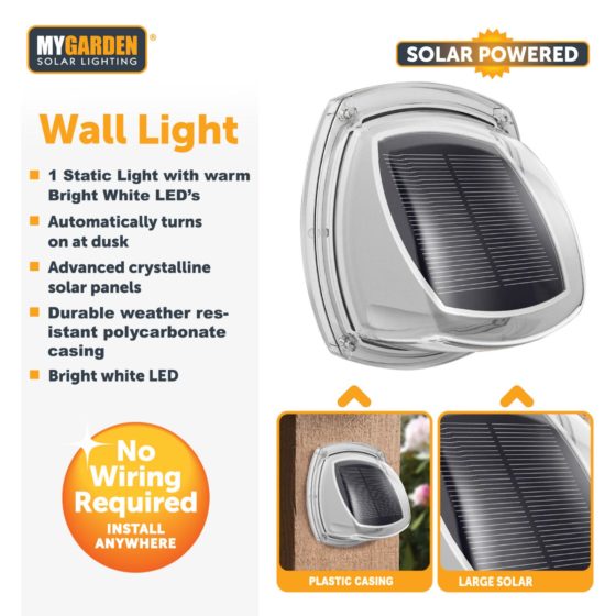 Garden Solar Powered Wall Light 2 Pack 9 x 8.5 x 5.5 cm 1058 (Parcel R