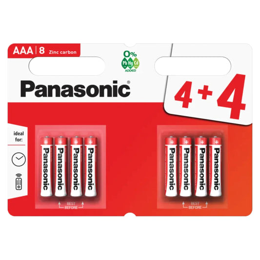 8x Panasonic AAA Batteries Zinc Carbon R03 1.5V Battery PANAR03RB8 A (Large Letter Rate)p