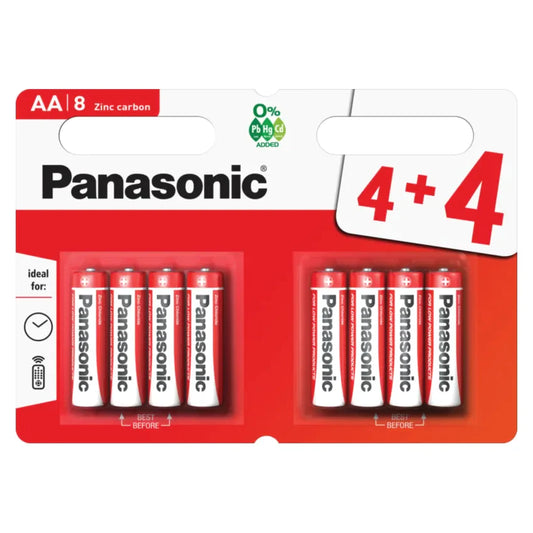 8x Panasonic AA Batteries Zinc Carbon R6 1.5V Battery PANAR6RB8 A (Large Letter Rate)p