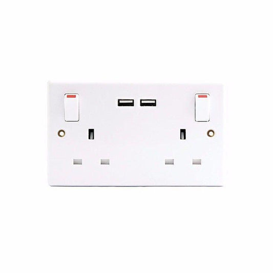 Pifco 2 Gang Switched Socket With USB DIY Electrical Fittings ELA1152GE  (Parcel Rate)