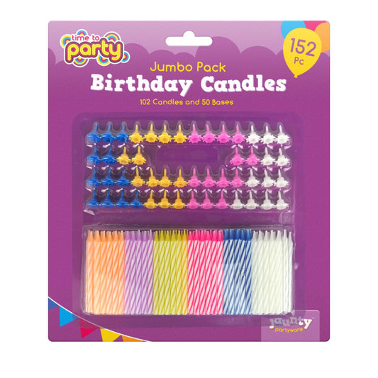 Jumbo Pack Birthday Candles 152 Pack Assorted Colours 311120 (Parcel Rate)