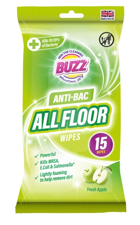 Buzz Floor Antibacterial Wipes 15 Pack Apple 321596 (Parcel Rate)