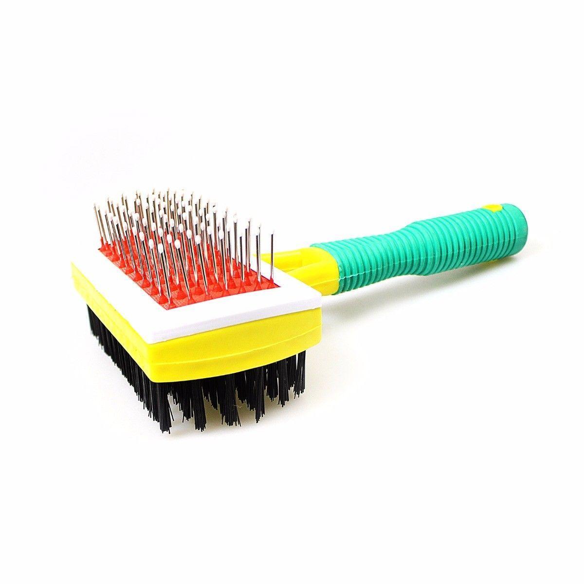 Plastic Double Sided Pet Dog Brush Metal Bristles with Handle 17 cm 2027 (Parcel Rate)