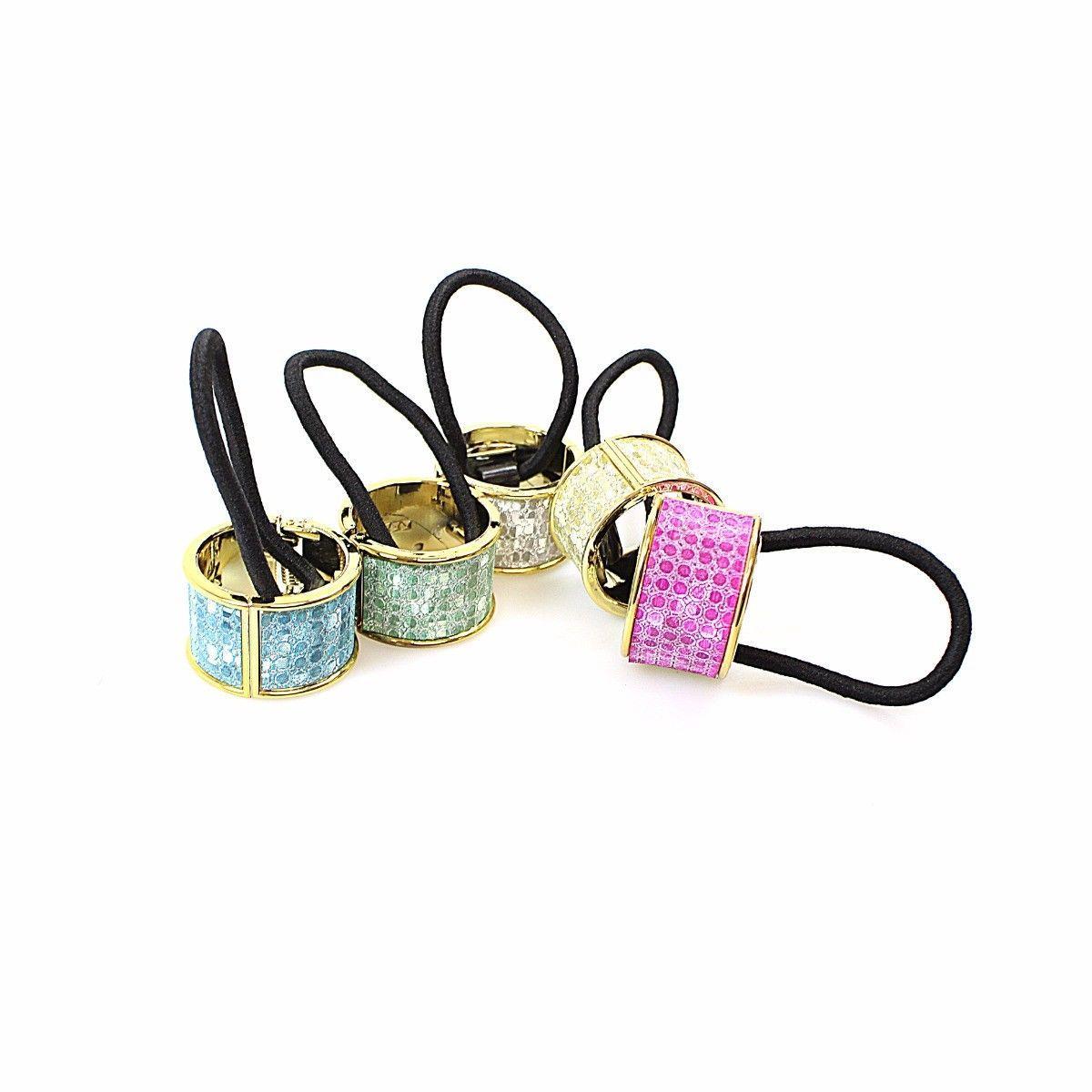 Hair Bobble Tie Band Rubber Band with Clip 3.4cm Assorted Designs and Colours 2317 (Large Letter Rate)