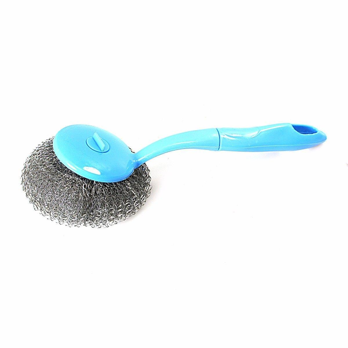 Washing Up Scrubber Brush Steel Deep Cleanser Brush Plastic Handle Kitchen (Parcel Rate)