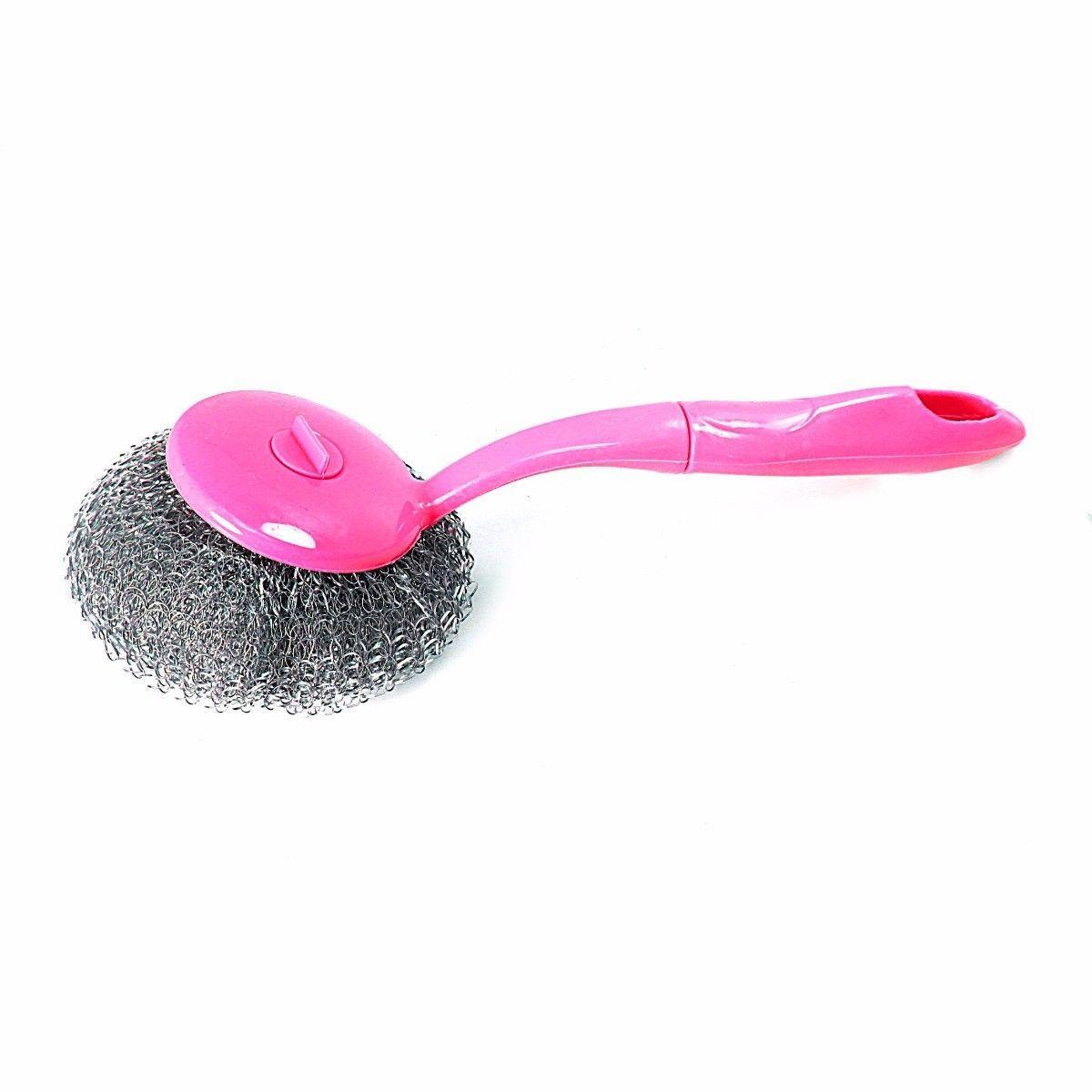 Washing Up Scrubber Brush Steel Deep Cleanser Brush Plastic Handle Kitchen (Parcel Rate)