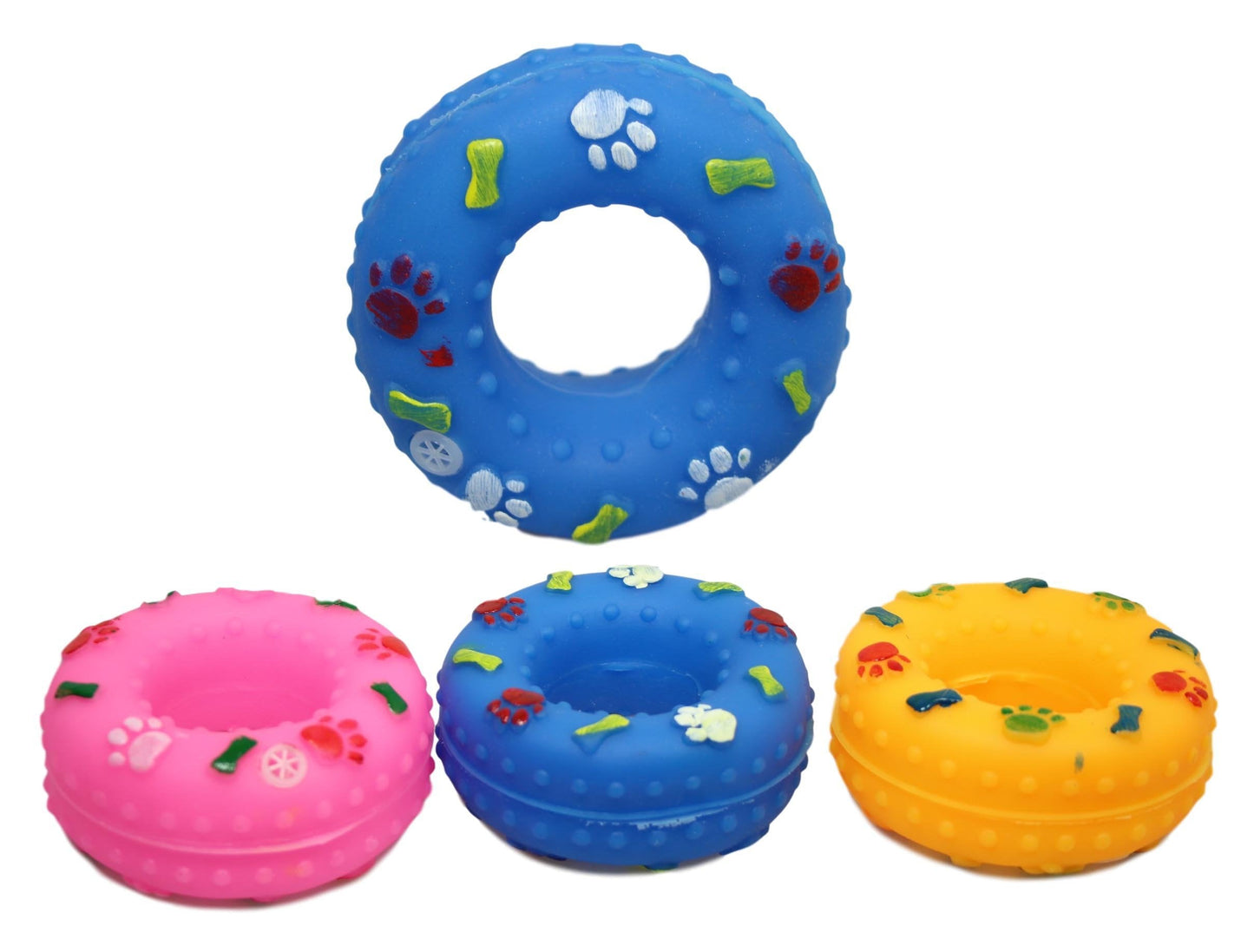 Pet Dog Toy Squeaky Donut Ring 8 x 3.5 cm Assorted Designs and Colours 5366 (Parcel Rate)