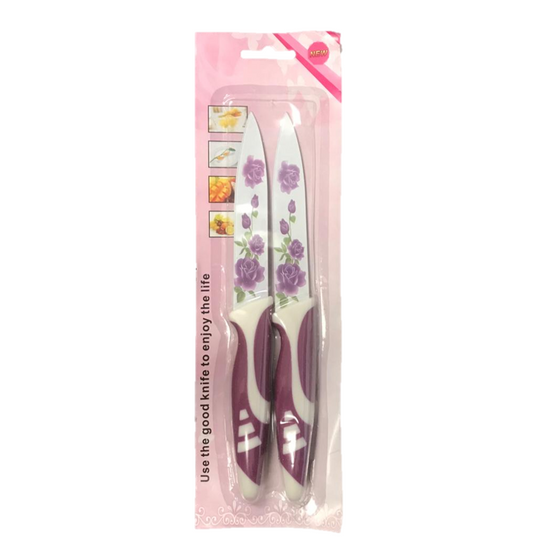 Kitchen Knife with Floral Design 21 cm Pack of 2 Assorted Colours 5640 / 5420  (Large Letter Rate)