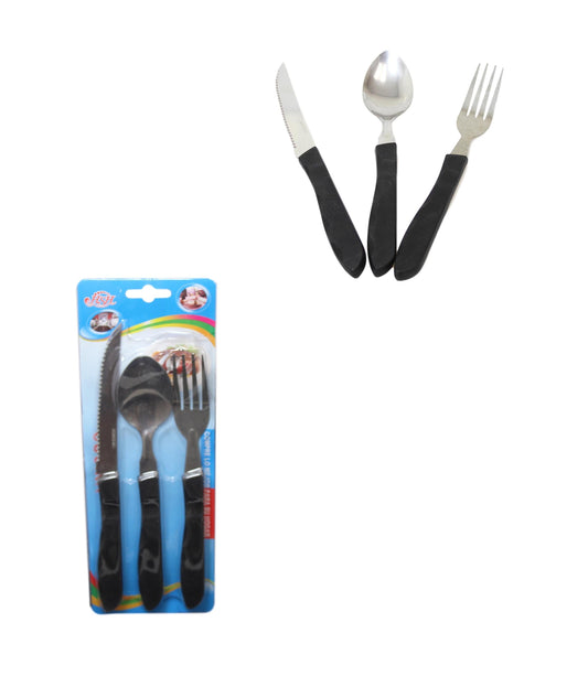 Cutlery Set with Black Handle 20 cm Set of 3 5708 (Large Letter Rate)
