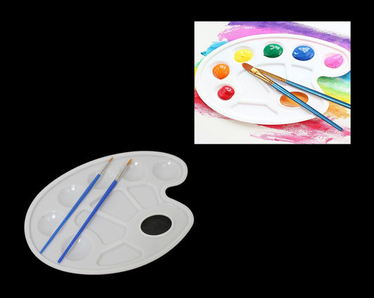 Artist Painting Palate Paint Mixer White Painting Plate With 2 Brushes 23 x 17 cm  6087 (Large Letter Rate)