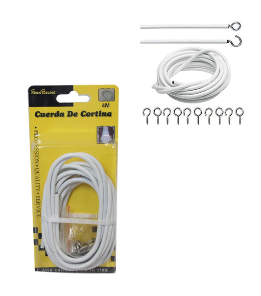 Net Curtain Wire White Window Cord Cable With Hooks Indoor Outdoor 4m Cable 6095 (Parcel Rate)