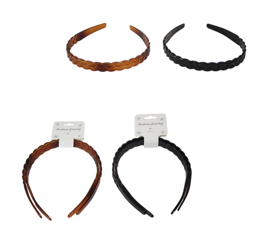 Girl's Plastic Wavy Hair Head Band 1.3cm Pack of 2 Assorted Colours 6495 (Large Letter Rate)