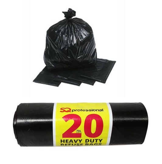 SQ Pro Heavy Duty Refuse Bin Bags Black Indoor Outdoor Use 70 Litre 70cm x 83cm  (Parcel Rate)