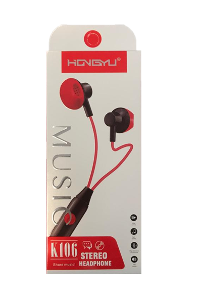 Hongyu Wired Headphones / Earphones K106 Assorted Colours 6966 (Parcel Rate)