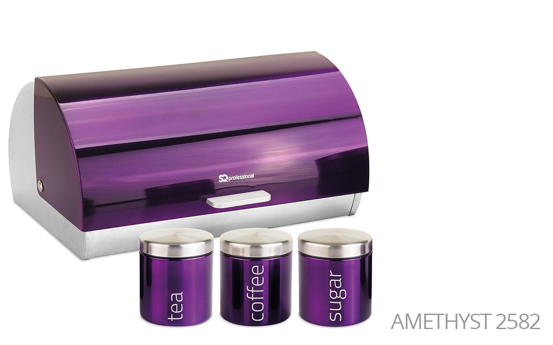 SQ Professional Gems Metal Bread Bin with 3 Canisters Amethyst 2582 (Big Parcel Rate)