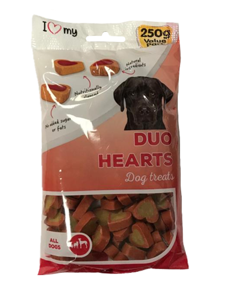 Pet Dog Duo Heart Treats 250g Flow Pack 76421 (Parcel Rate)