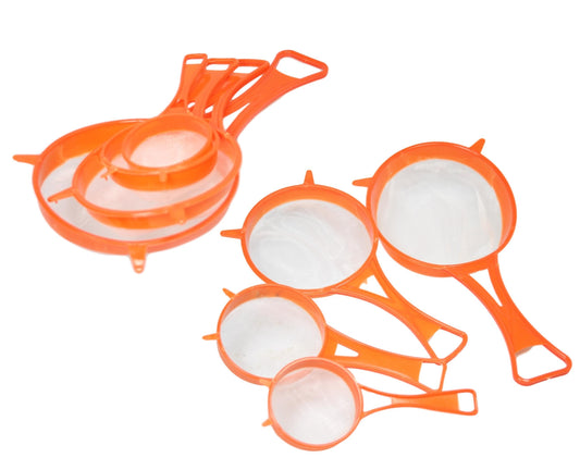 Plastic Kitchen Mesh Sieve Strainer Set of 4 Assorted Colours 5238 (Parcel Rate)