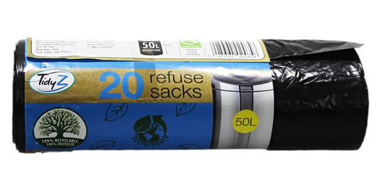Refuse Sacks Bin Bags 50 Litre Roll of 20 B0234 (Parcel Rate)