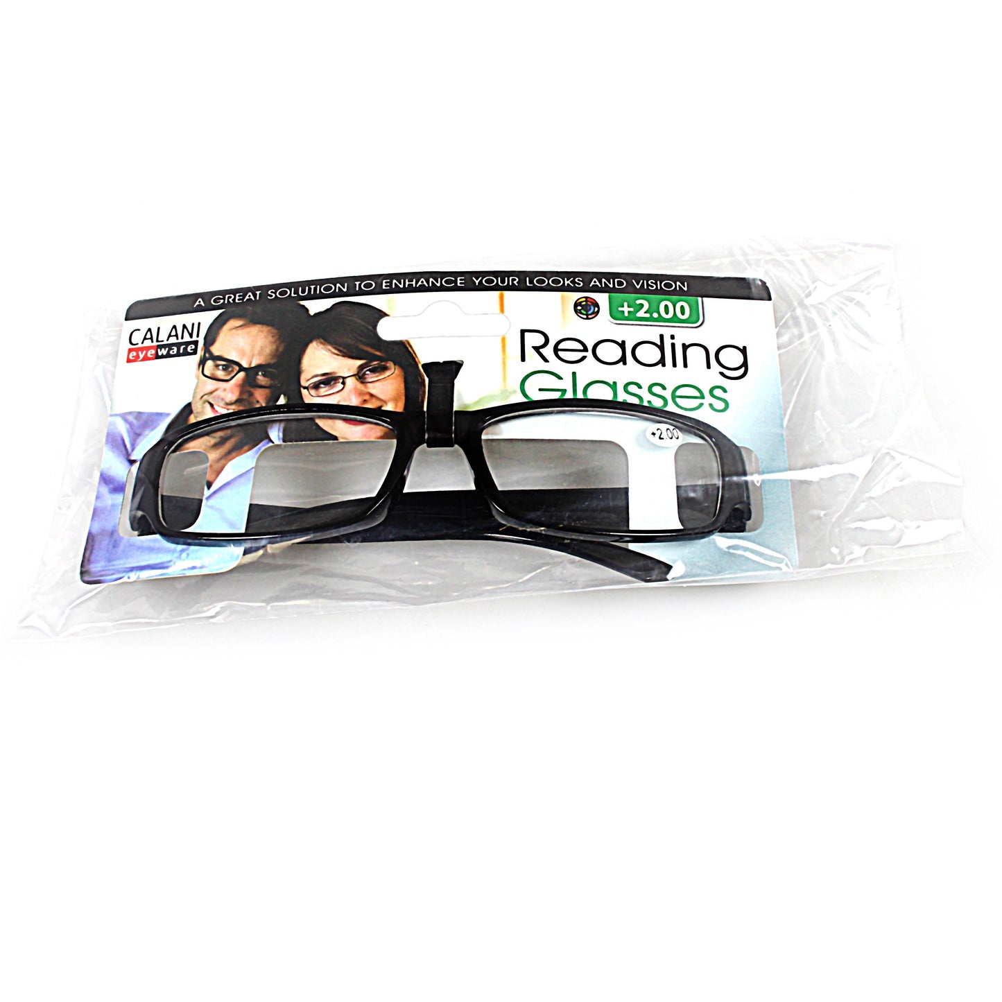 Plastic Calani Reading Glasses +2.00 Assorted Colours BOX200 (Parcel Rate)
