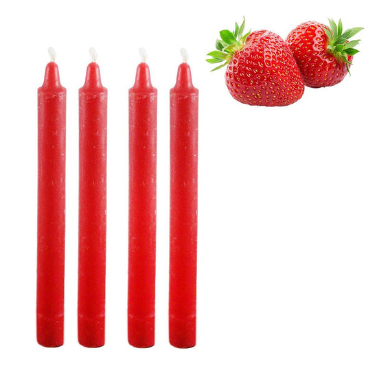 Long Scented Red Wax Candle Sticks 20cm Pack of 4 Strawberry Scented 0228 (Parcel Rate)