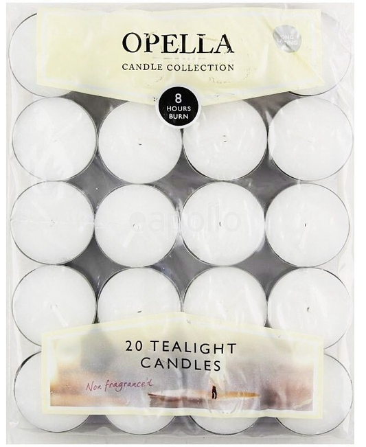 Opella Tealight Candles Non Fragranced Pack of 20 CD008 / OW3 (Parcel Rate)