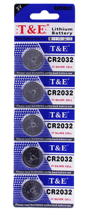 T&E Lithium 3V Silver Cell Coin Battery CR2032 Pack of 5 CR2032TE (Large Letter Rate)