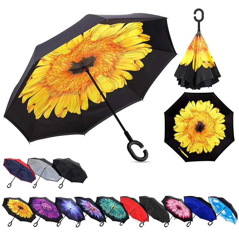 Reverse Inverted Double Layer Umbrella C Handle 80cm Assorted Designs 6550 A (Parcel Rate)