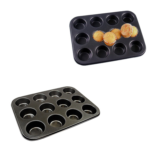 12 Cup Pan Muffin Cupcake Tray Non Stick Moulds 26 x 35cm Baking Trays Bake Tins 4975 (Parcel Rate)