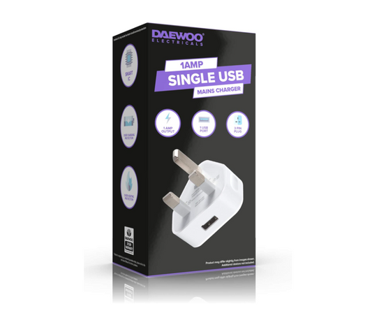 Daewoo Single 3 Pin USB Mains Charger Head 1AMP ELA1354 (Parcel Rate)