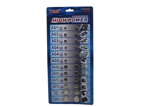 High Power Assorted Flat Button Batteries on 1 Single Card 15 x 30cm 2027 (Parcel Rate)