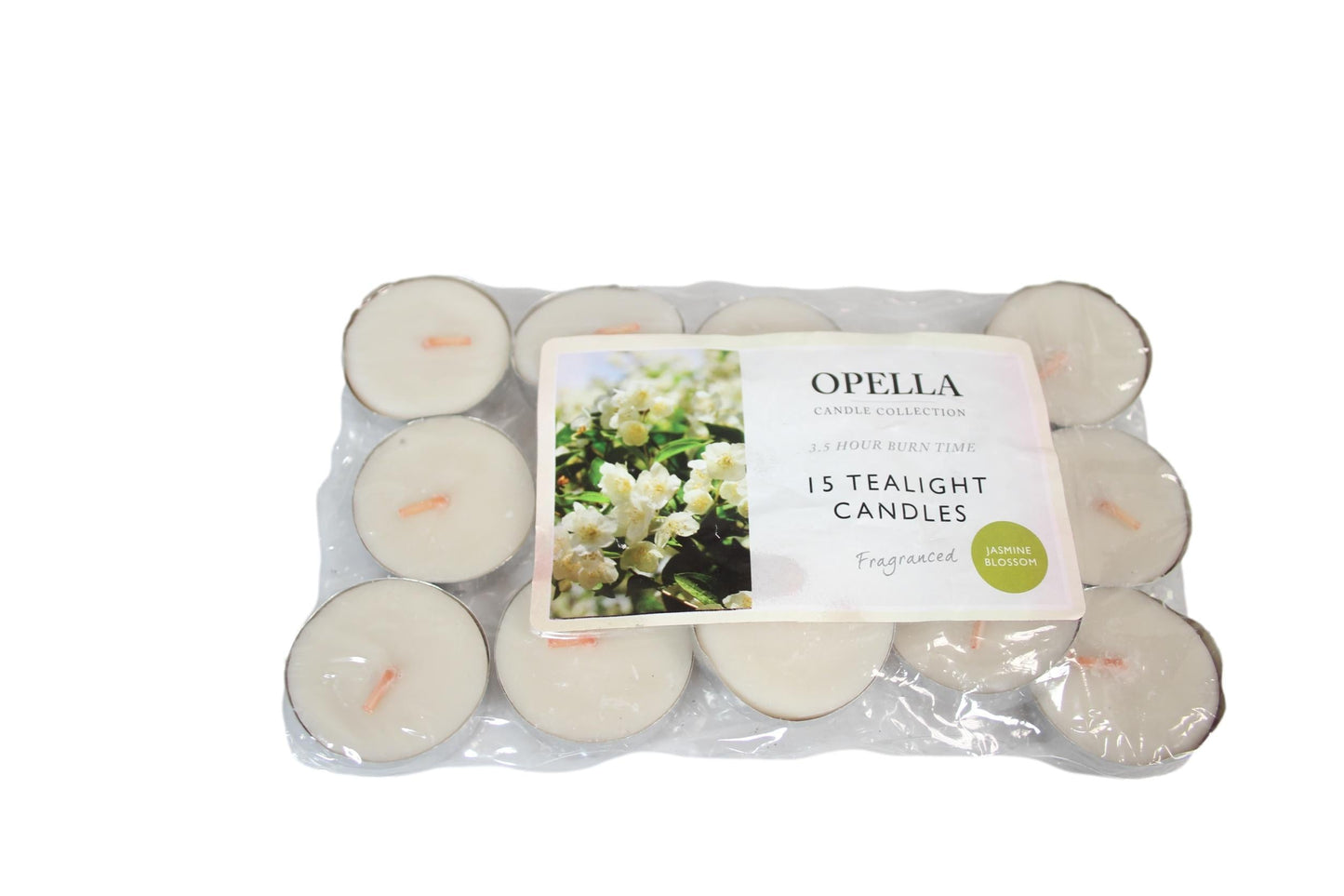 Beautifully Scented Opella Jasmine Blossom 12 Tealight Candles 3.5 Hour Burn Time CD001J (Parcel Rate)