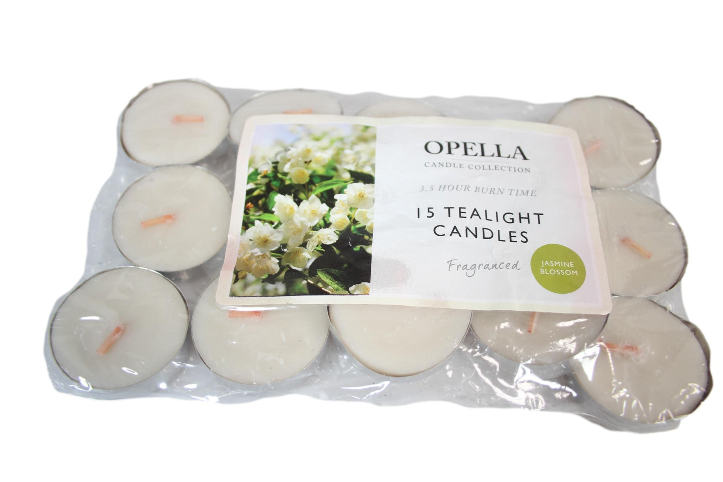 Beautifully Scented Opella Jasmine Blossom 12 Tealight Candles 3.5 Hour Burn Time CD001J (Parcel Rate)