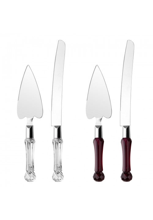 ROOC Cake Cutting Server Set of 2 Plastic Crystal Shaped Handle Assorted Colours KPASTA (Parcel Rate)