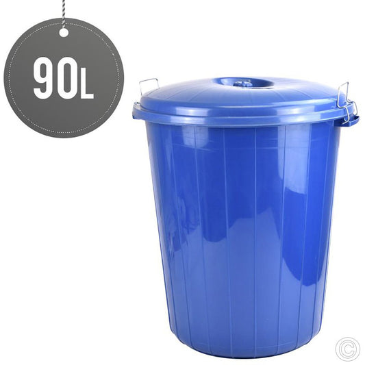 Blue Plastic Double Lock Handle Bin With Lid 90 Litre Kitchen Home ST5117 (Big Parcel Rate)