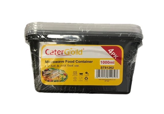 CaterGold Black Base Plastic Food Storage Containers 1000cc Pack of 4 ST81262 (Parcel Rate)