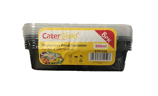 CaterGold Black Base Plastic Food Storage Containers 500cc Pack of 6 ST81259 (Parcel Rate)