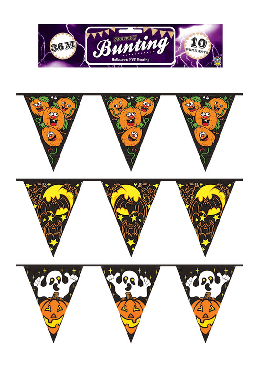 Halloween Festive Bunting Halloween Banners 3.6m 10 Pennants Assorted Designs V30316 (Parcel Rate)