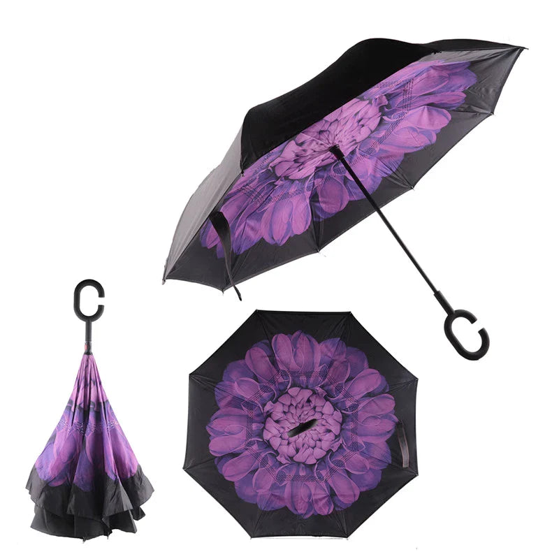 Reverse Inverted Double Layer Umbrella C Handle 80cm Assorted Designs 6550 A (Parcel Rate)