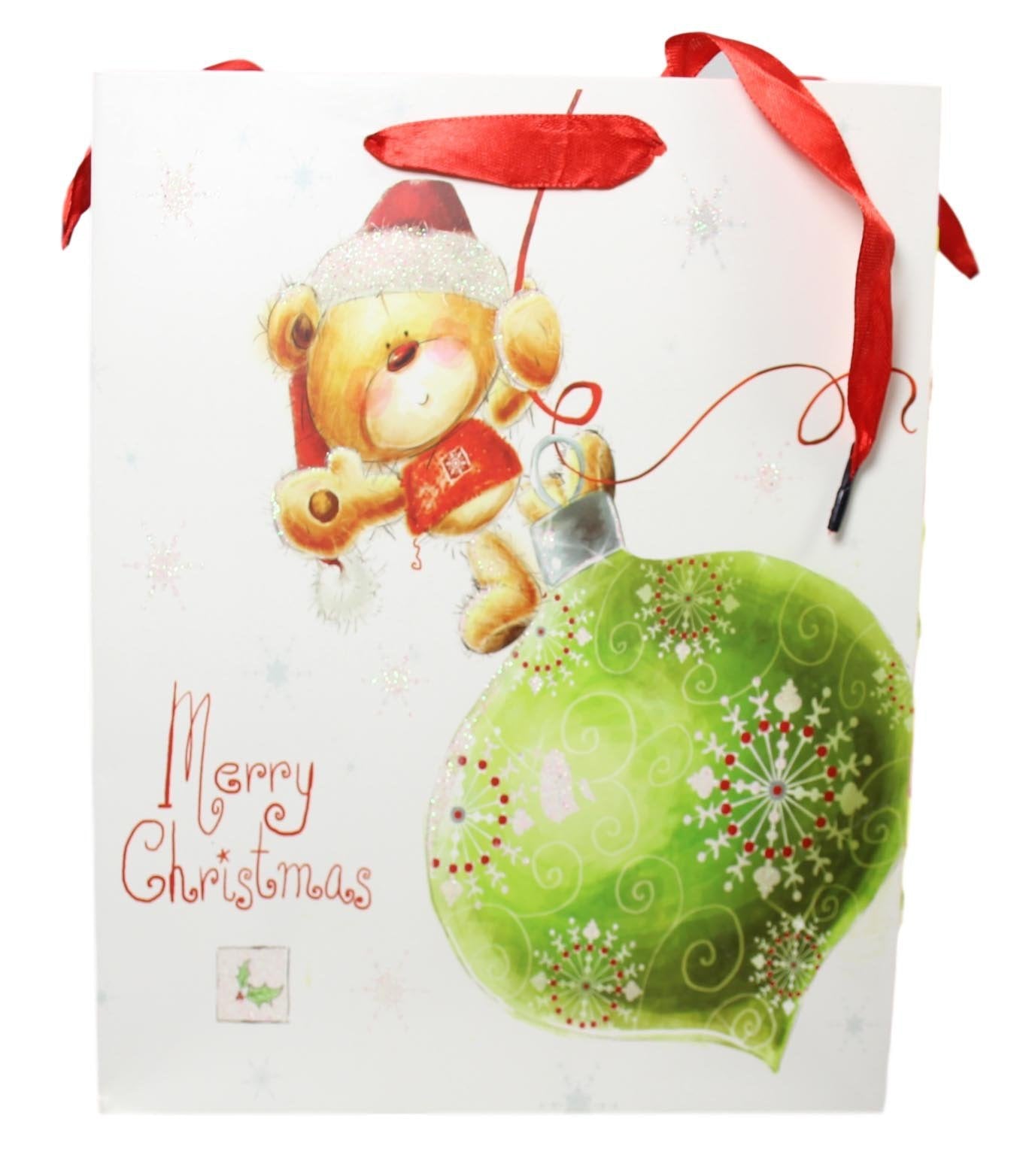 Christmas Paper Gift Bag with Bear Design and Glitters 23 x 18 cm 1517 (Large Letter Rate)