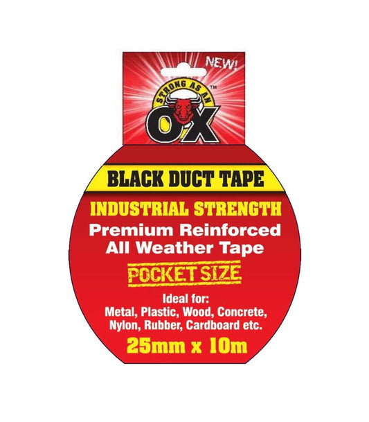 Black Duct Tape Industrial Strength Pocket Size Multipurpose Use 25mm x 10m 2970 (Parcel Rate)
