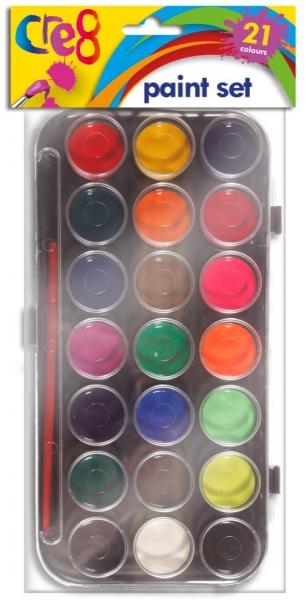 Cre8 21 Colours Paint Set With Brush Assorted Colours Childrens Paint Set P2179 (Parcel Rate)